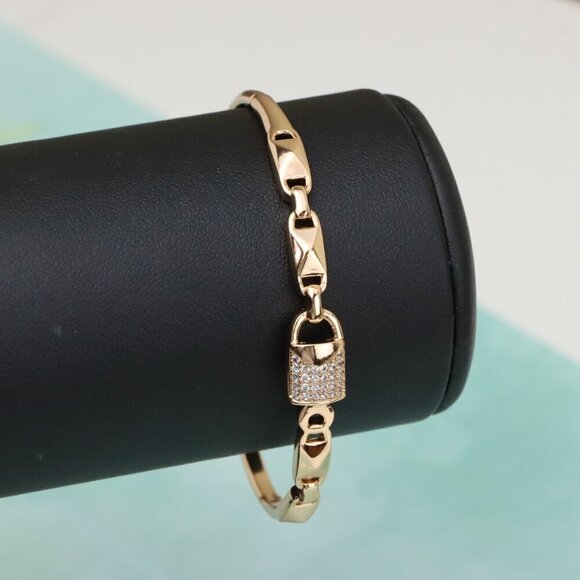 Elegant Rose Gold Bangle with Textured Links and Diamond Accents, XPBL0457 - Picture 9 of 12